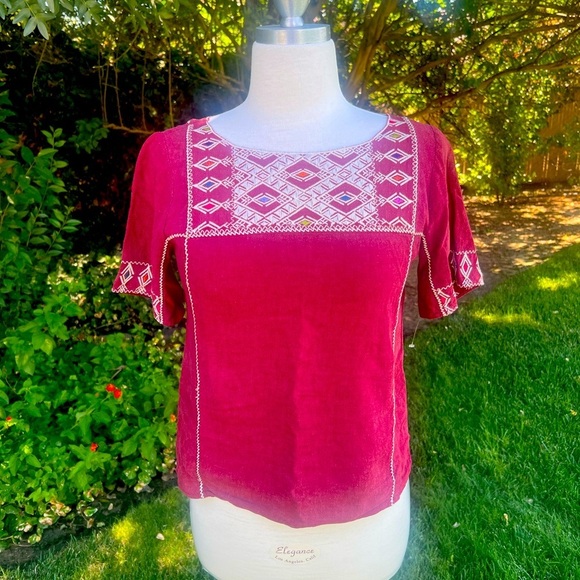 MADEWELL-Embroidered burgundy Women's Top - Picture 4 of 8